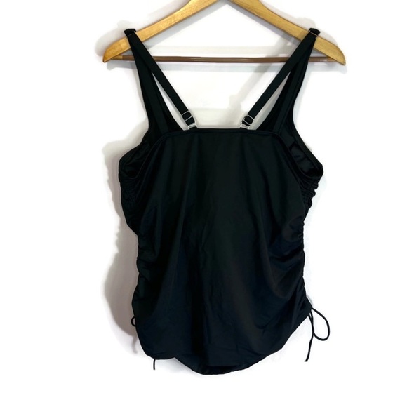 Land's End Black UV Chlorine Resistant Underwire Side Ruched Tankini Top 14DD - Picture 9 of 9